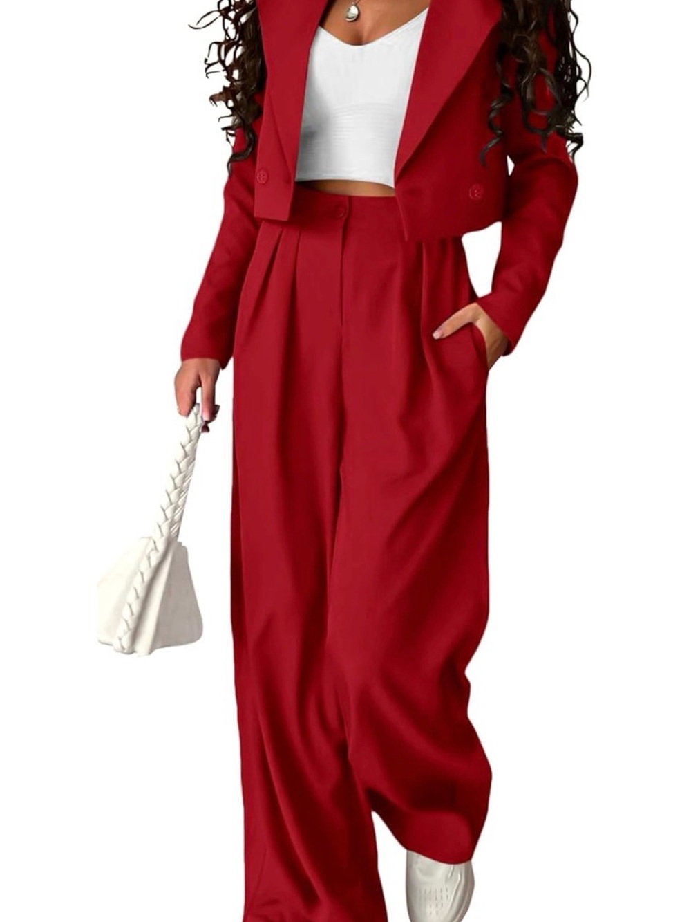 Amazon Red High-Waist Wide-Leg Pants